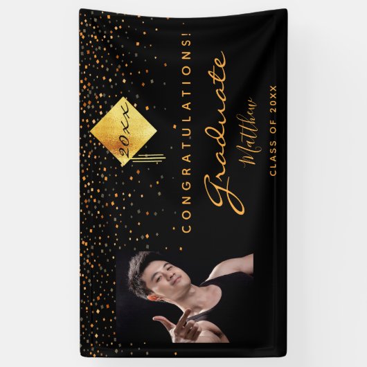 Banderoles Fête de diplôme en or noir confetti photo (Vertical)