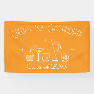 Banderoles Fête de fin d'études à chapeau et cocktail Orange
