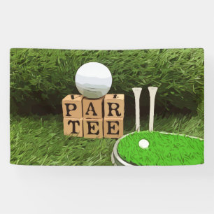 Banderoles Fête de golf avec Par Tee sur une aquarelle verte