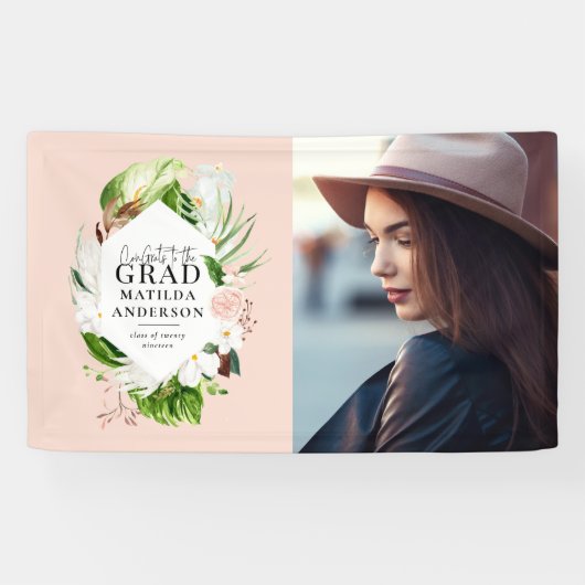 Banderoles Fête de graduation photo de feuillage tropical (Horizontal)