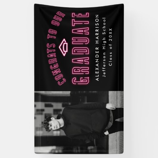Banderoles Fête de graduation photo Hot Pink moderne Hot Neon (Vertical)