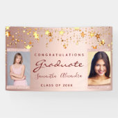 Banderoles Fête de graduation photo rose or étoiles duo (Horizontal)