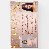 Banderoles Fête de graduation photo rose or étoiles duo (Vertical)