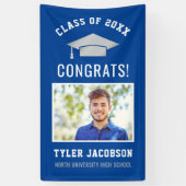 Banderoles Fête de graduation photo Royal Blue Silver moderne (Vertical)