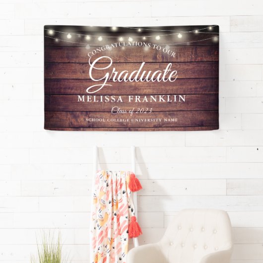 Banderoles Fête de graduation Rustic Wood String Lights (En situation)