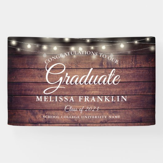 Banderoles Fête de graduation Rustic Wood String Lights (Horizontal)
