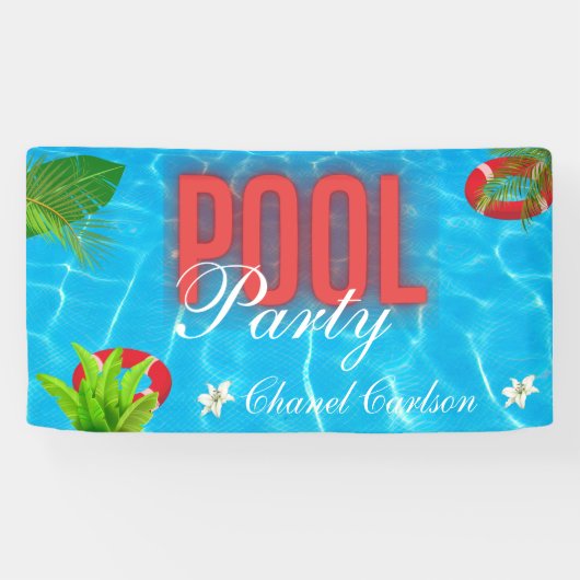 Banderoles Fête de la piscine tropicale | Anniversaire d'été (Horizontal)