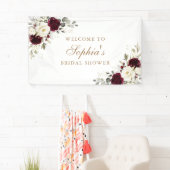 Banderoles Fête de mariage Floral Bourgogne Blanc Verdure Or (En situation)