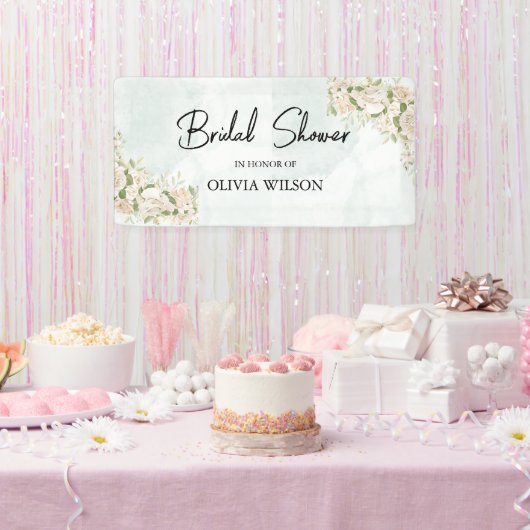 Banderoles Fête de mariage Florale Aquarelle Vert Clair (Fête)