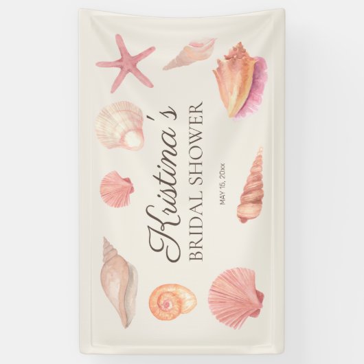 Banderoles Fête de Mariage sur la Plage Coquillages Roses (Vertical)