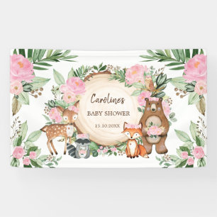 Banderoles Fête de naissance fille Animaux de la forêt floral