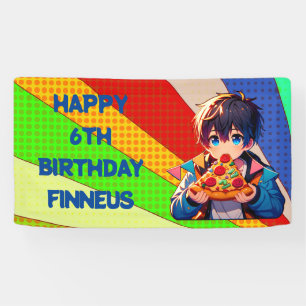 Banderoles Fête de pizza personnalisée pour garçon Anime