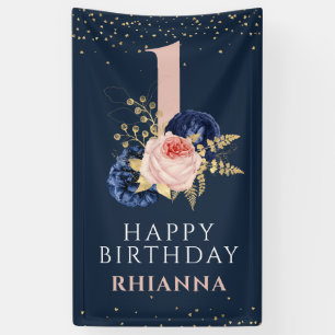 Banderoles Fête de premier anniversaire enchantée avec marine