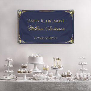 Banderoles Fête de retraite homme Bleu marine Or Élégant Scri