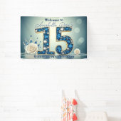 Banderoles Fête des 15 ans : Bijoux Bleus & Couronne d'Argent (Insitu)