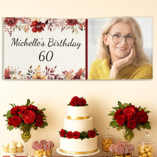 Banderoles Fête des 60 ans couleur crème et burgundy aquarell