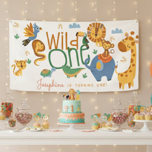 Banderoles Fête des animaux de safari Wild one anniversaire d