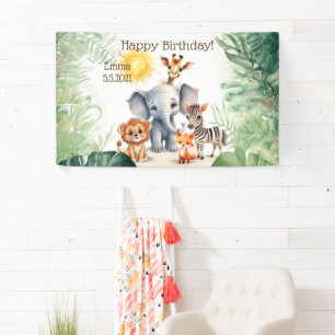 Banderoles Fête des anniversaires de enfants de la jungle pou