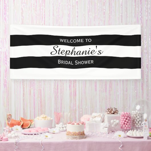 Banderoles Fête des mariées à rayures noir et blanc (Fête)