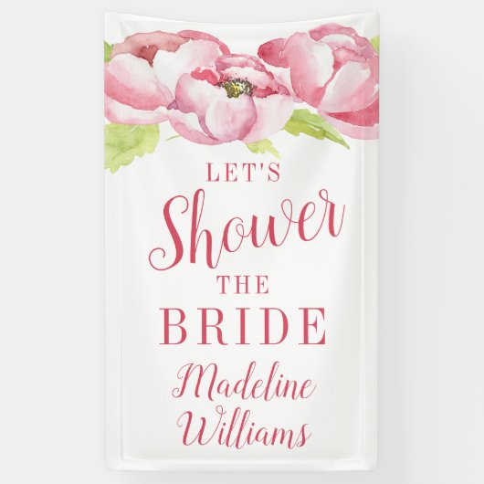 Banderoles Fête des mariées | Aquarelle Peonies roses (Vertical)