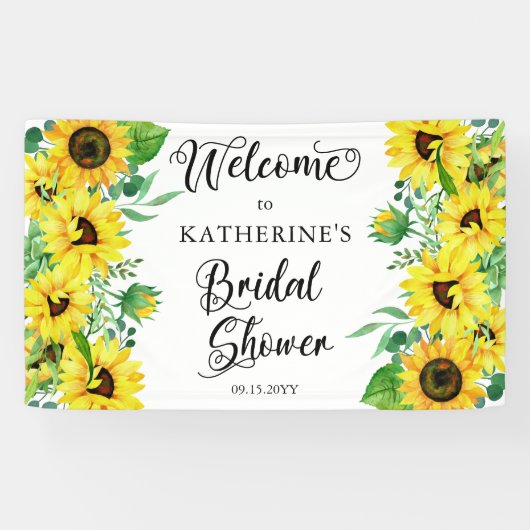 Banderoles Fête des mariées Boho Sunflowers | Eucalyptus (Horizontal)