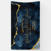 Banderoles Fête des mariées d'agrafe en or bleu marine Bienve (Vertical)