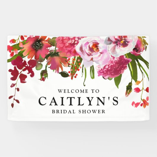 Banderoles Fête des mariées d'aquarelle rose rouge florale Bi (Horizontal)