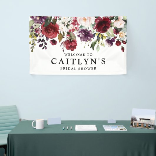 Banderoles Fête des mariées d'aquarelle rouge violet (Salon professionnel)