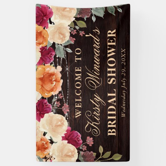 Banderoles Fête des mariées des fleurs automnales rouge et or (Vertical)