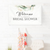 Banderoles Fête des mariées d'Eucalyptus or vert Bienvenue (En situation)