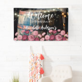 Banderoles Fête des mariées extérieure Whiskey Barrel Bienven (En situation)