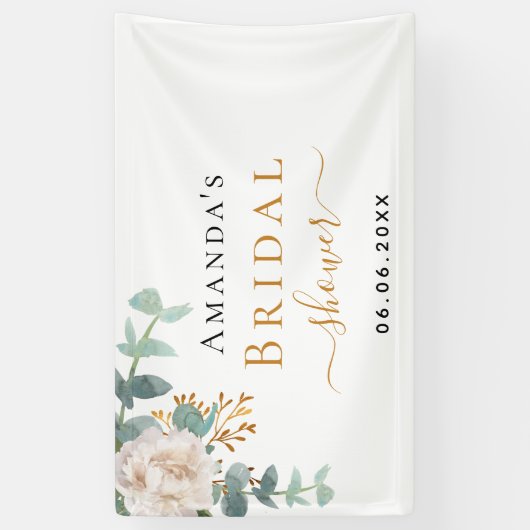 Banderoles Fête des mariées fleurie eucalyptus verdure élégan (Vertical)