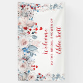 Banderoles Fête des mariées florale rose et rouge Accueil (Vertical)