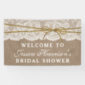 Banderoles Fête des mariées Rustique Burlap, dentelle et bow  (Horizontal)