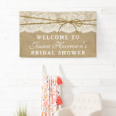 Banderoles Fête des mariées Rustique Kraft, dentelle et bow T (En situation)