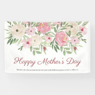 Banderoles Fête des mères chrétienne florale aquarelle rose