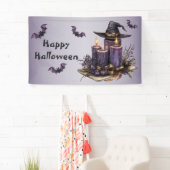 Banderoles Fête d'Halloween bougies violettes chauves-souris  (En situation)