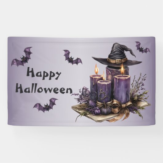 Banderoles Fête d'Halloween bougies violettes chauves-souris  (Horizontal)