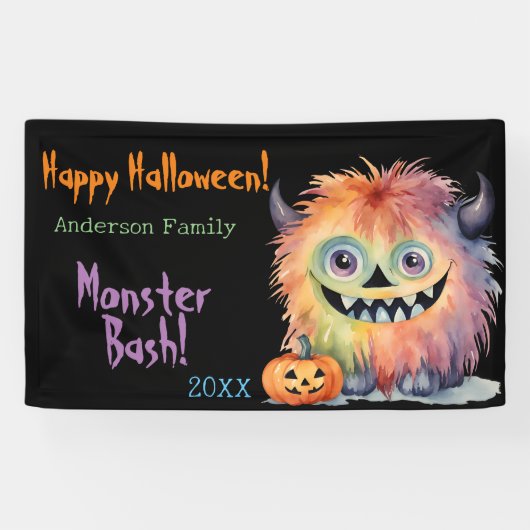 Banderoles Fête d'Halloween Monster Bash personnalisée (Horizontal)