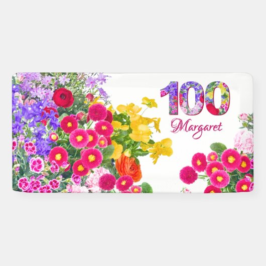 Banderoles Fête du 100e anniversaire Fleurs florales Moderne (Horizontal)