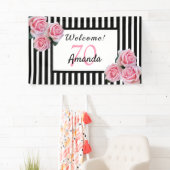 Banderoles Fête du 70e anniversaire noir rayures blanches flo (En situation)