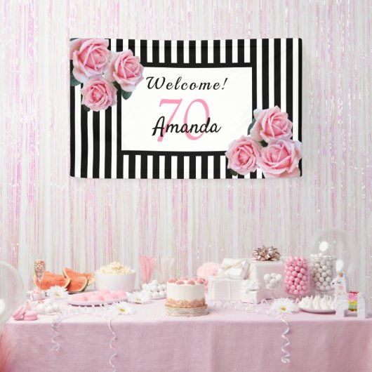 Banderoles Fête du 70e anniversaire noir rayures blanches flo (Fête)