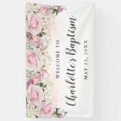 Banderoles Fête du baptême floral rose et blanc rustique (Vertical)