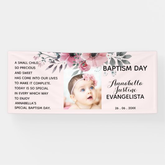 Banderoles Fête Florale BAPTISM DAME Soft rose/gris (Horizontal)