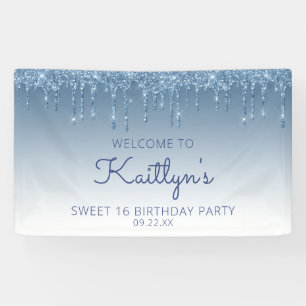 Banderoles Fête Glam Blue Glitter Drip Sweet 16