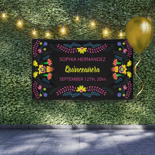 Banderoles Fête mexicaine Quinceanera noire