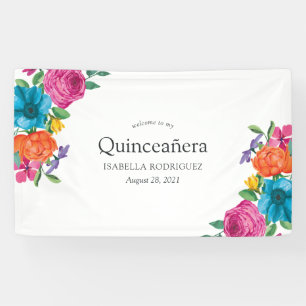 Banderoles Fête Quinceañera Florale Aquarelle