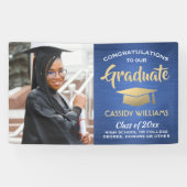 Banderoles Fêtes 1 Photo Bleu Or Blanc Moderne Graduation (Horizontal)