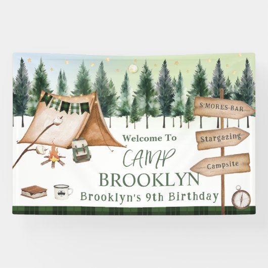 Banderoles Feu de camp de camping anniversaire extérieur S'mo (Horizontal)