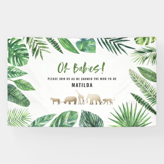 Banderoles Feuillage tropical + animaux d'or baby shower (Horizontal)